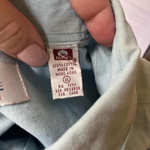 Vintage Karen Scott Santa Train Embroidered Chambray Button Down Shirt sz XL - Picture 7 of 7